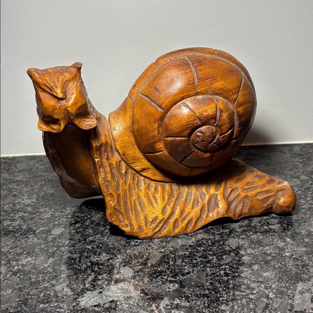 Vintage hand carved Wooden Snail Sculpture